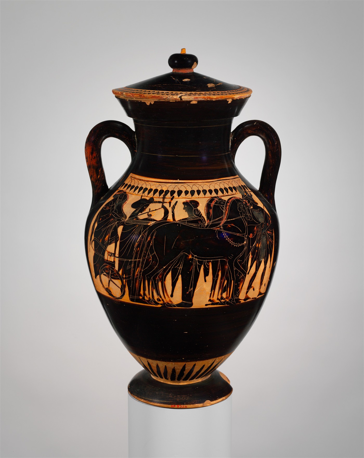 Ancient Greek terracotta amphora with lid, a standard vessel for Mediterranean trade goods