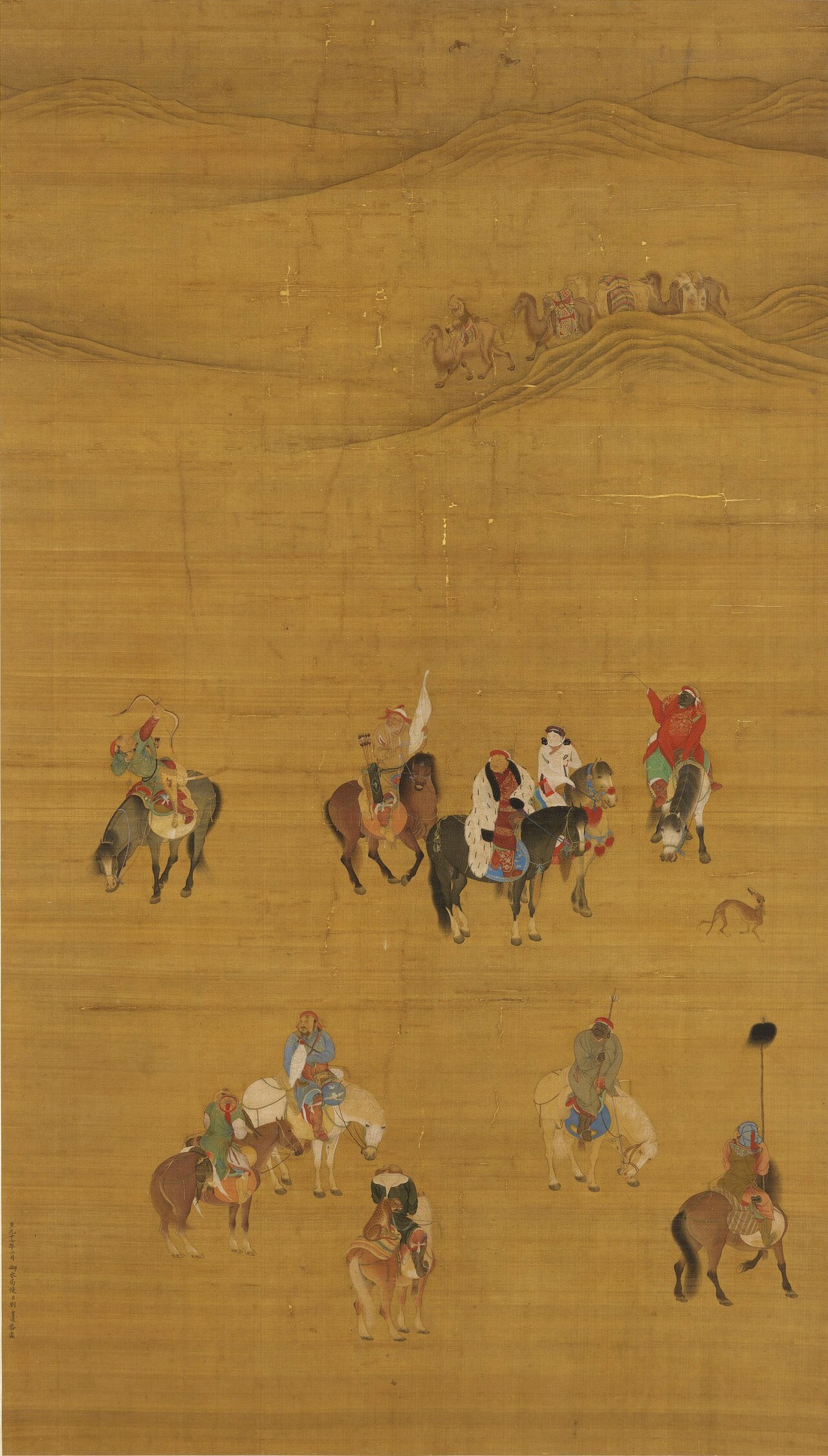 Yuan dynasty painting of Kublai Khan on a hunting expedition during the Mongol Peace