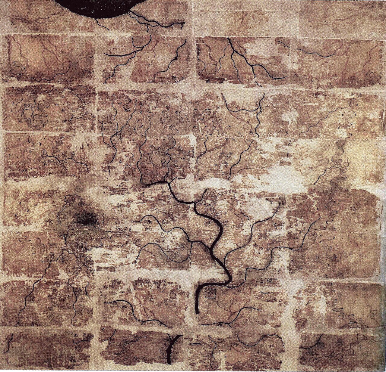 Western Han dynasty silk map from the Mawangdui tombs showing ancient Chinese territory