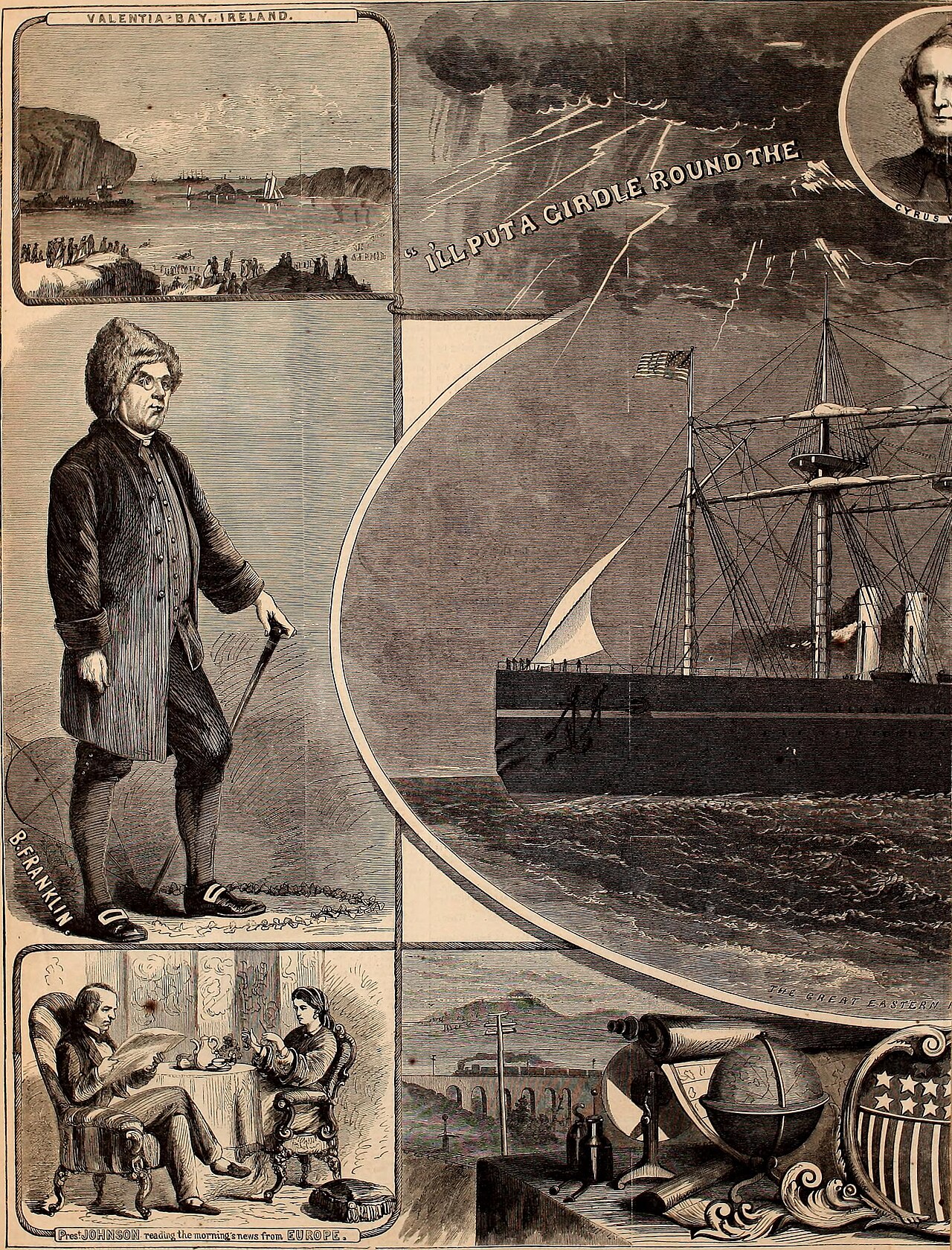 1865 engraving of the Great Eastern laying the Atlantic telegraph cable