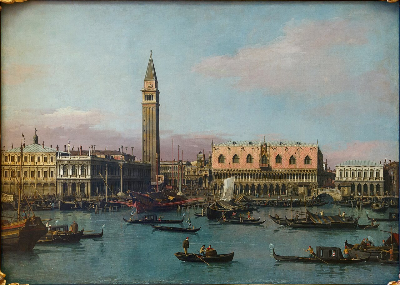Canaletto painting of the Piazzetta and waterfront of Venice, hub of its maritime trade